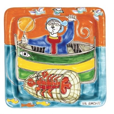 Piatto Quadrato Pescatore Ceramiche De Simone 20x20 DS 21 Piatto Quadrato Pescatore Ceramiche De Simone 20x20 DS 21